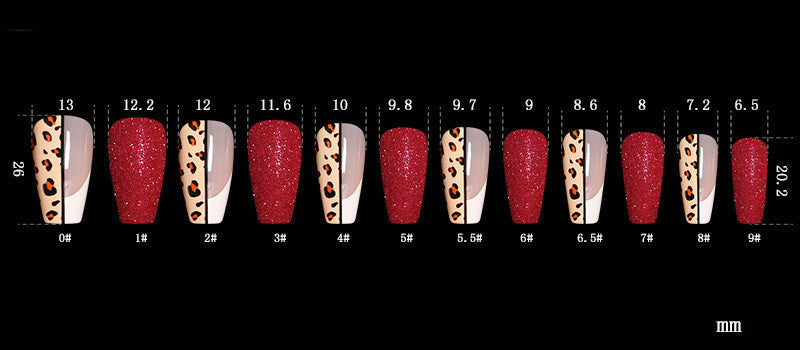 Red Color Leopard Print Ballet False Nails