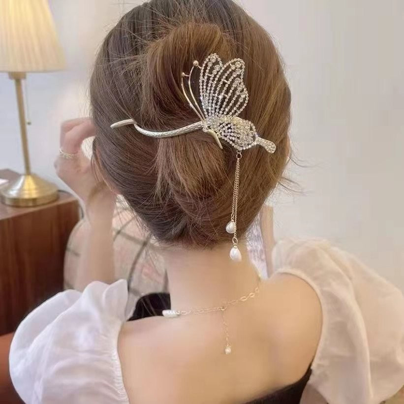 Zinc Alloy Zircon Hair Accessories Dream Butterfly Tassel