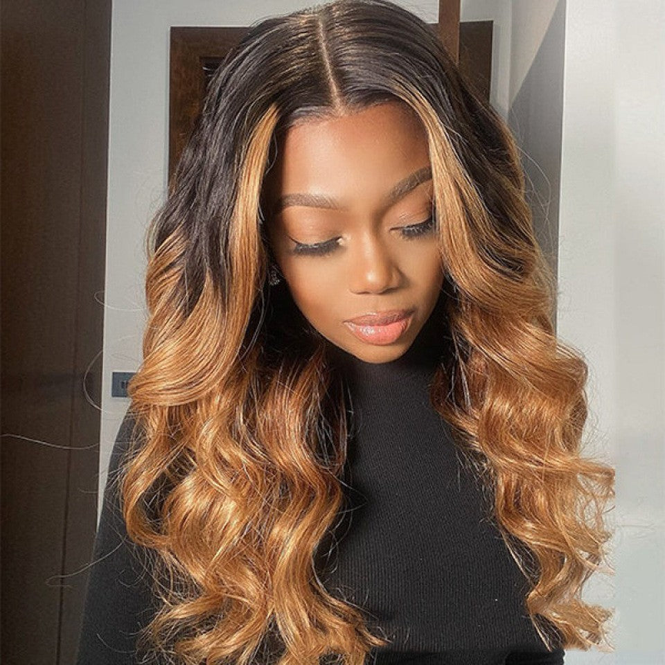 Medium Golden Head Dyed Black Wavy Long Curly Hair