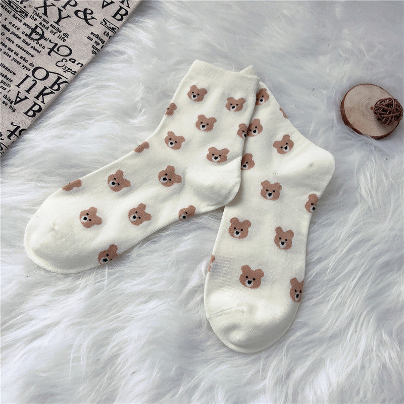 Cute Cartoon Bear Socks For Women Ins