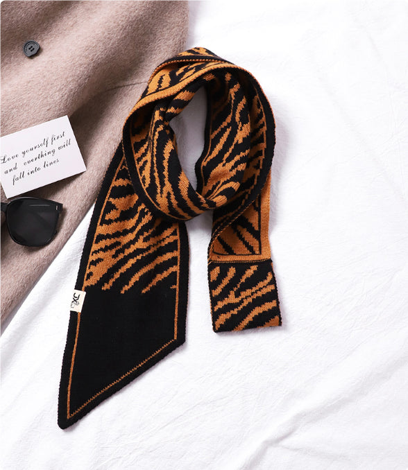 Neck Protection Houndstooth Narrow Scarf Small Long Knitted Small Scarf