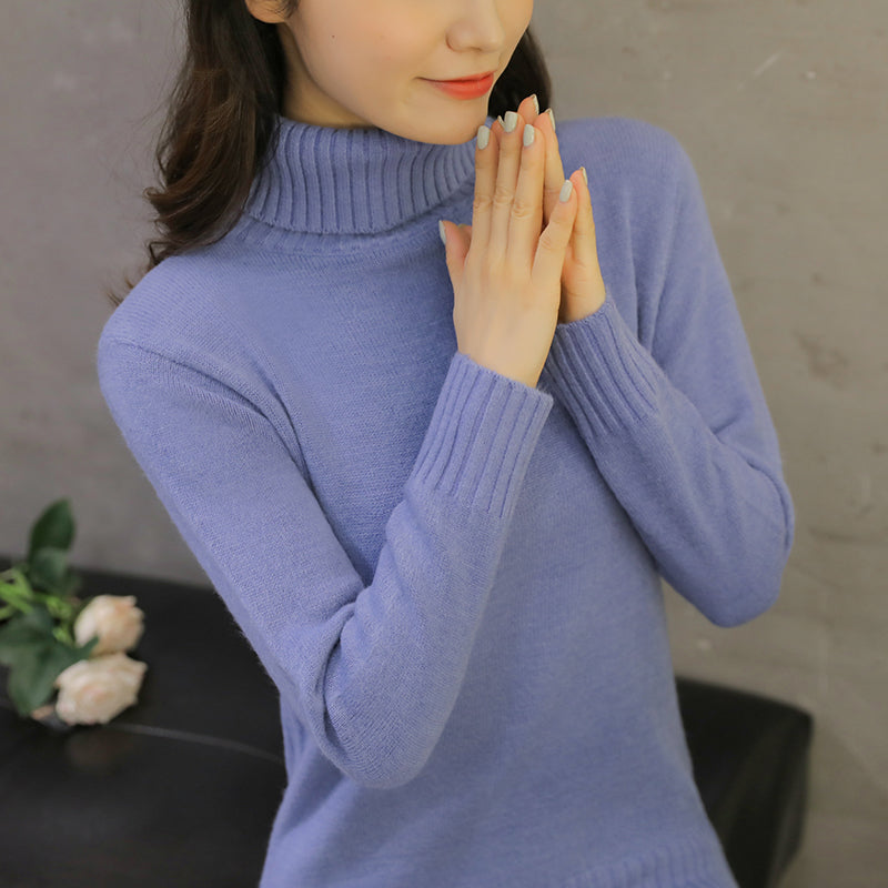 High neck pullover slim sweater