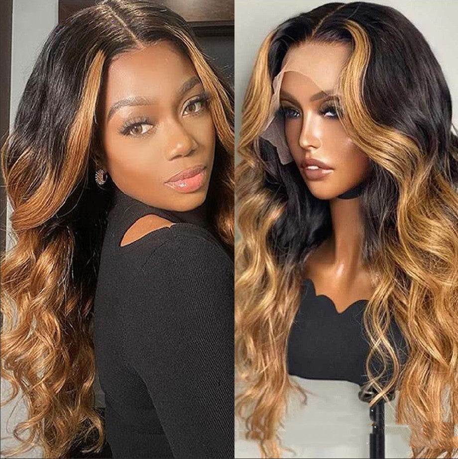 Medium Golden Head Dyed Black Wavy Long Curly Hair