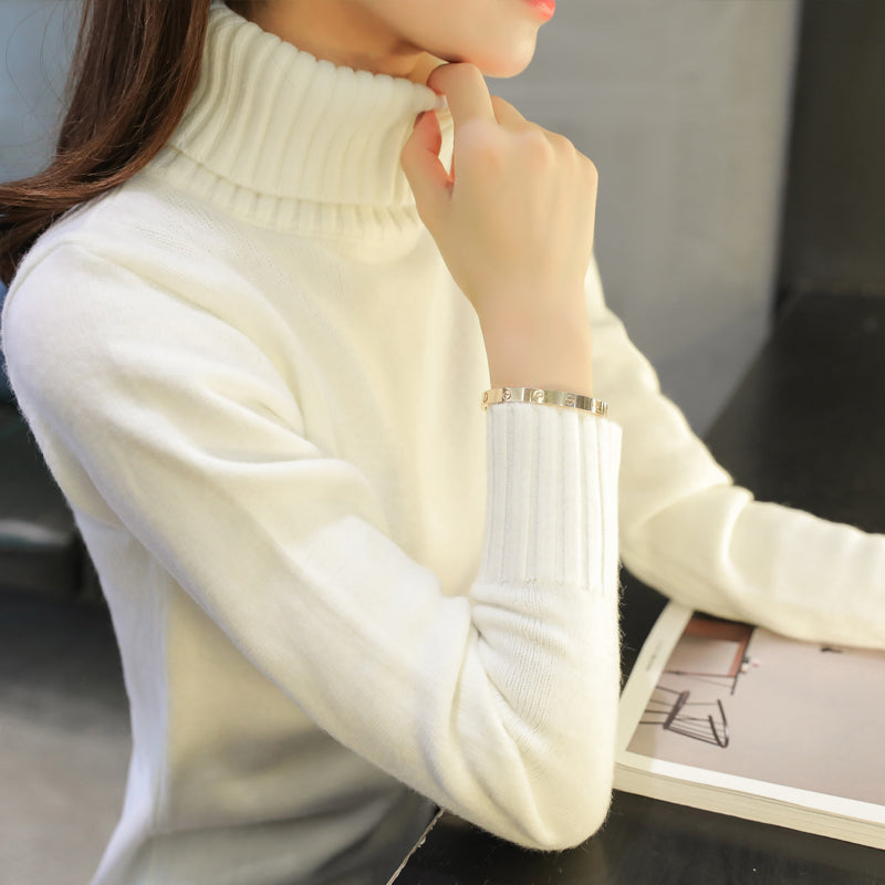 High neck pullover slim sweater