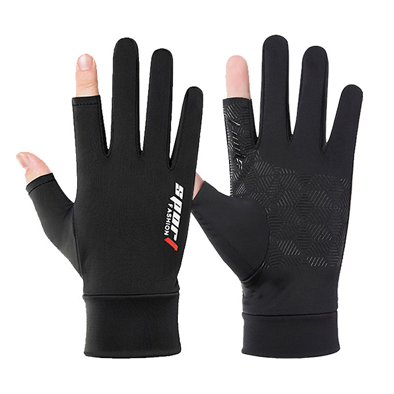 Sun-proof And Breathable Elastic Fishing Dew Two Finger Outdoor Fitness Cycling Gloves For Men And Women
