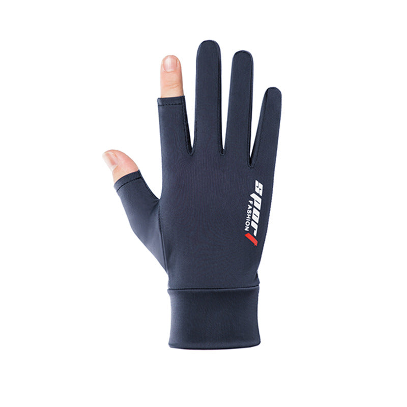 Sun-proof And Breathable Elastic Fishing Dew Two Finger Outdoor Fitness Cycling Gloves For Men And Women