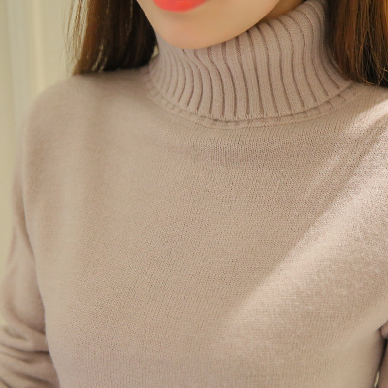 High neck pullover slim sweater