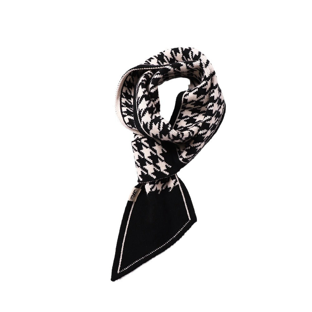 Neck Protection Houndstooth Narrow Scarf Small Long Knitted Small Scarf