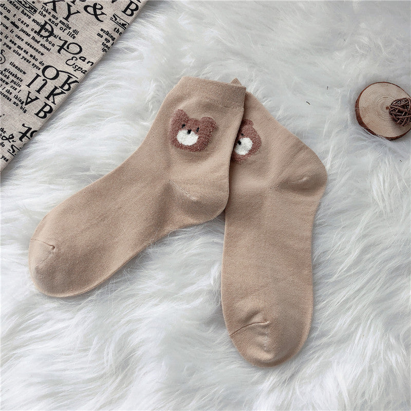 Cute Cartoon Bear Socks For Women Ins