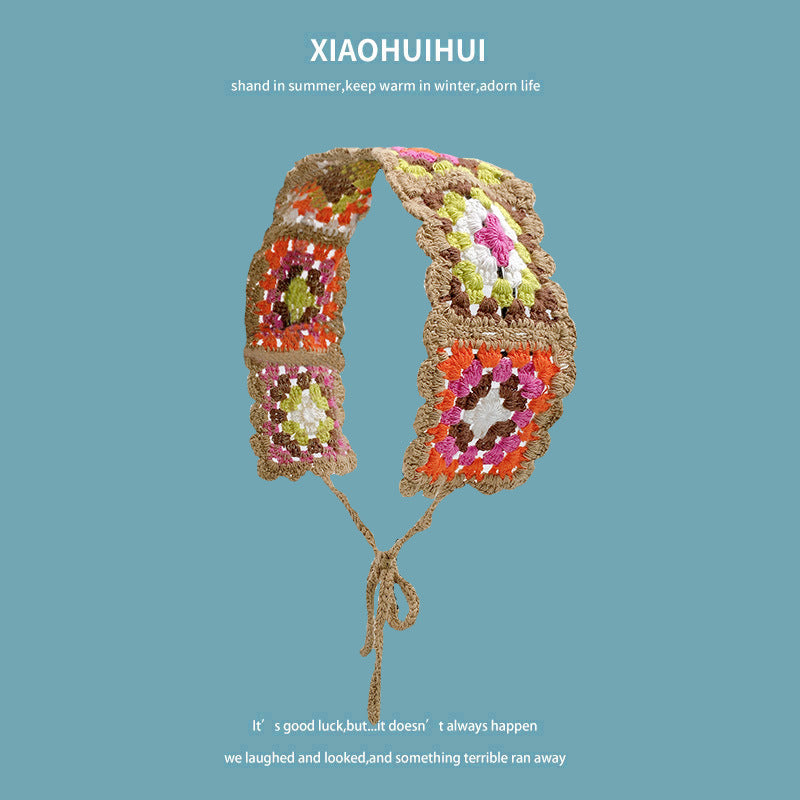 Girl's Colorful Hair Band Handmade Crochet Fashion Color Contrast Hair Accessories Cotton Braided Ear Warmer Wear Matching Headband For Women