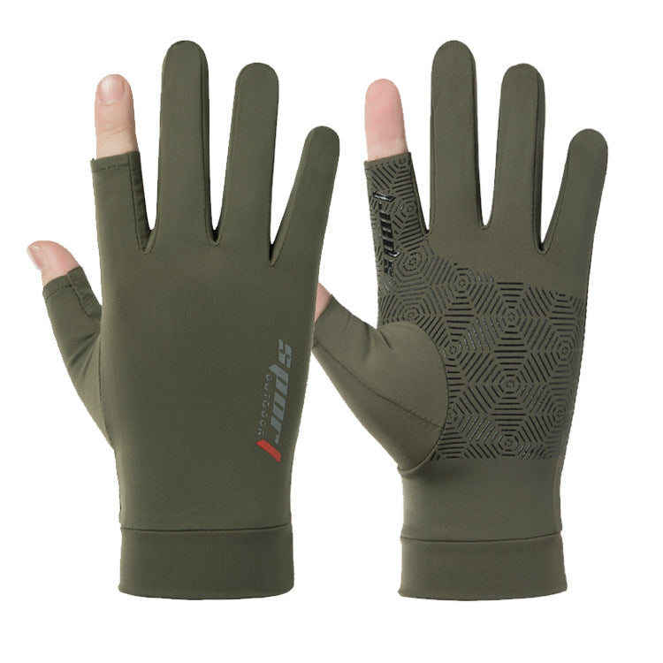 Sun-proof And Breathable Elastic Fishing Dew Two Finger Outdoor Fitness Cycling Gloves For Men And Women