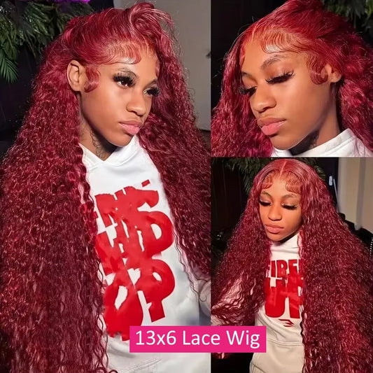 Burgundy Curly Frontal Wig