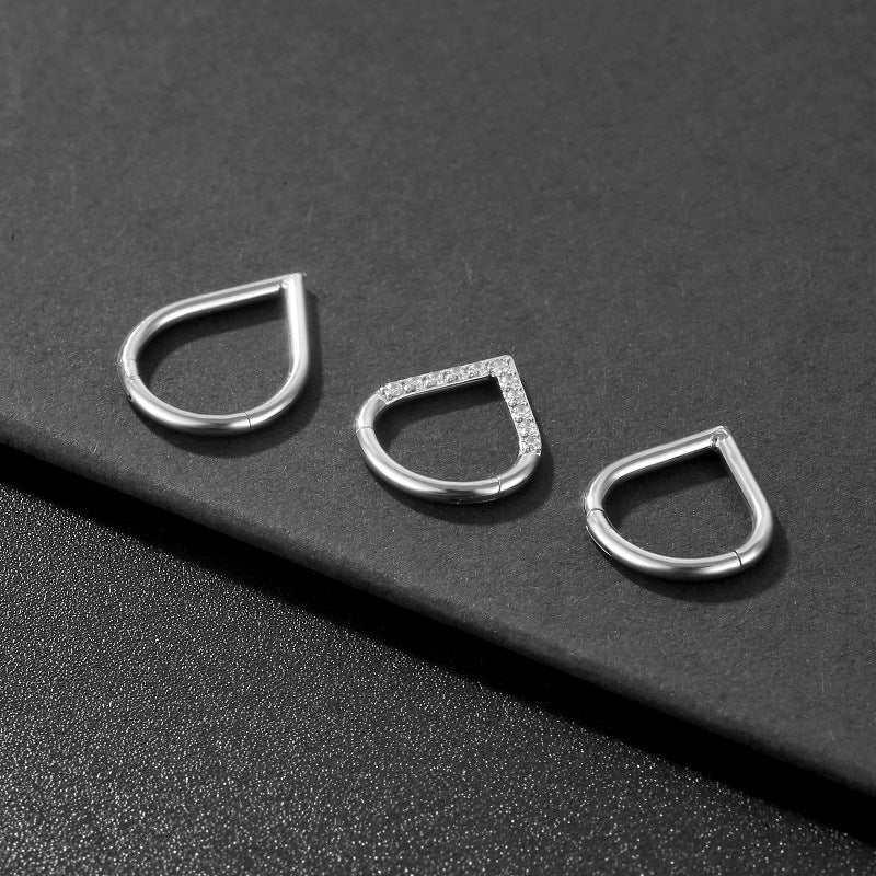 Fashion Nose Ring Titanium Steel Heart-shaped Water Drop Inlaid Stone