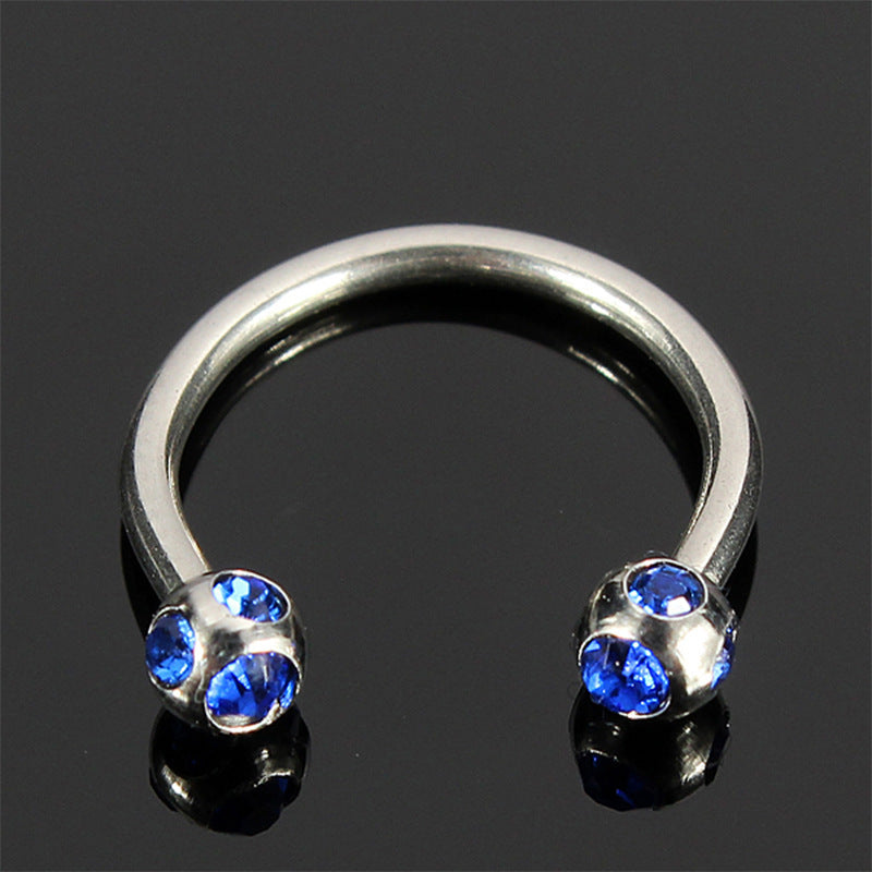 Stainless Steel Perforated Crystal Horseshoe Nose Ring Lip Bar Earrings Multi-purpose Ring