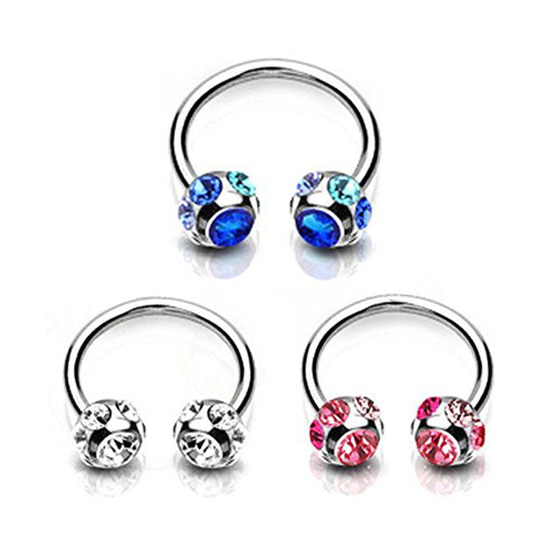 Stainless Steel Perforated Crystal Horseshoe Nose Ring Lip Bar Earrings Multi-purpose Ring