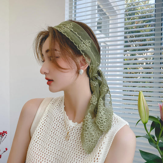 Streamer Small Scarf Embroidered Lace Tie Head Silk Scarf Hairband