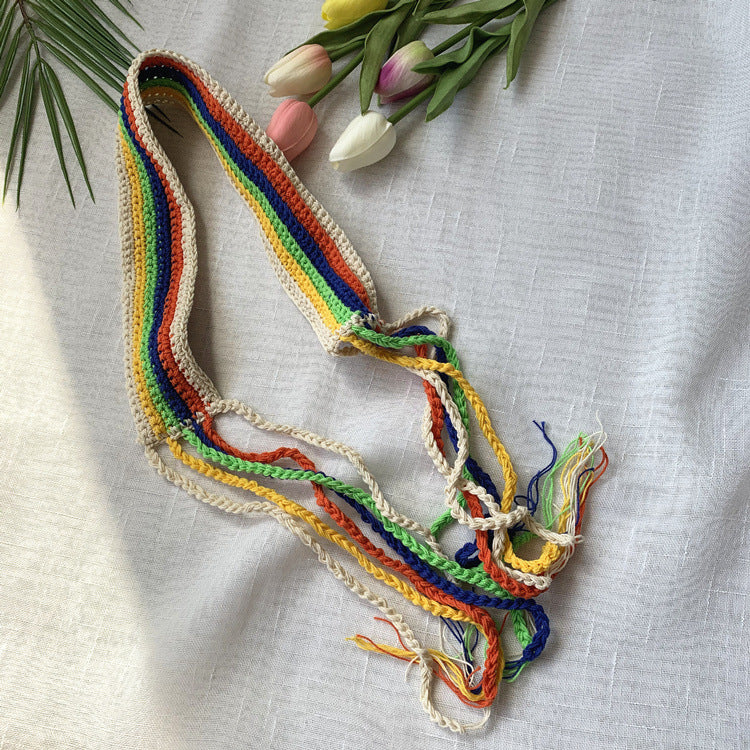 Girl's Colorful Hair Band Handmade Crochet Fashion Color Contrast Hair Accessories Cotton Braided Ear Warmer Wear Matching Headband For Women