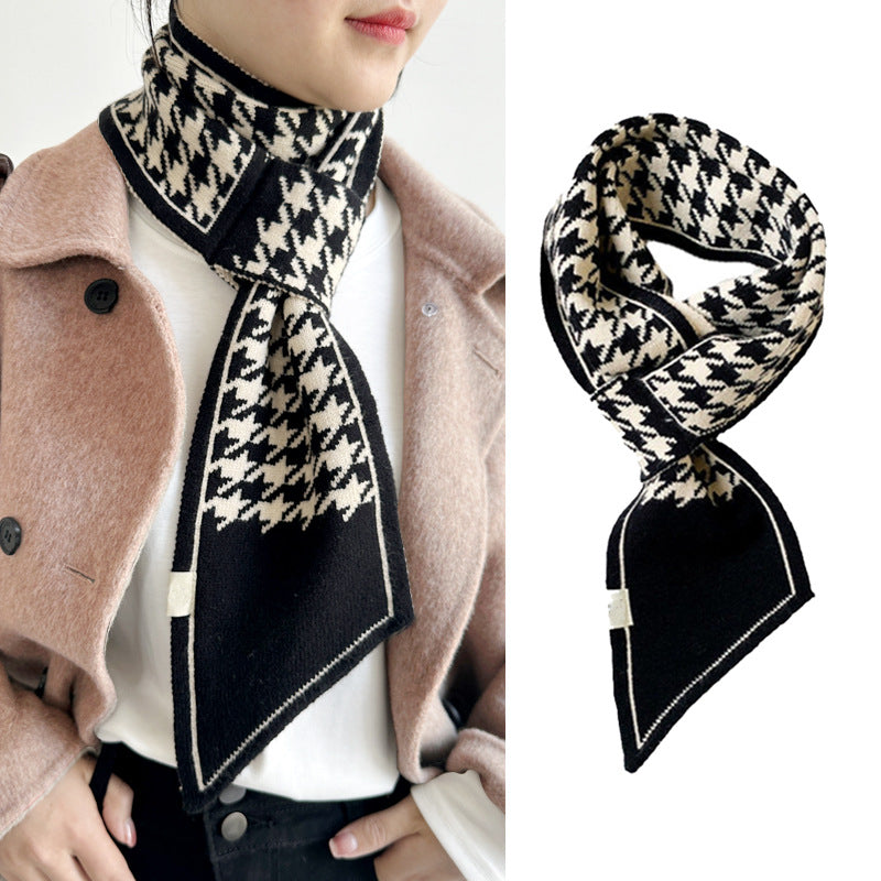 Neck Protection Houndstooth Narrow Scarf Small Long Knitted Small Scarf