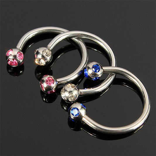 Stainless Steel Perforated Crystal Horseshoe Nose Ring Lip Bar Earrings Multi-purpose Ring