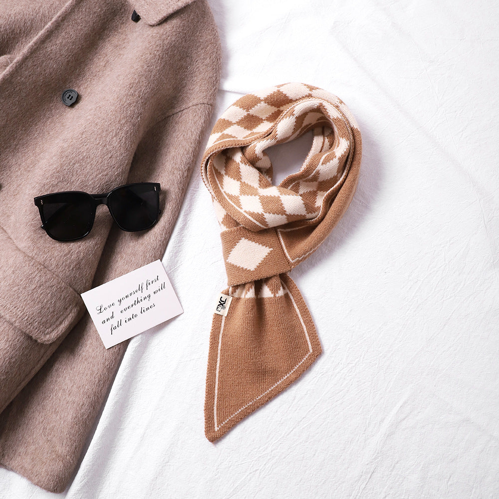 Neck Protection Houndstooth Narrow Scarf Small Long Knitted Small Scarf