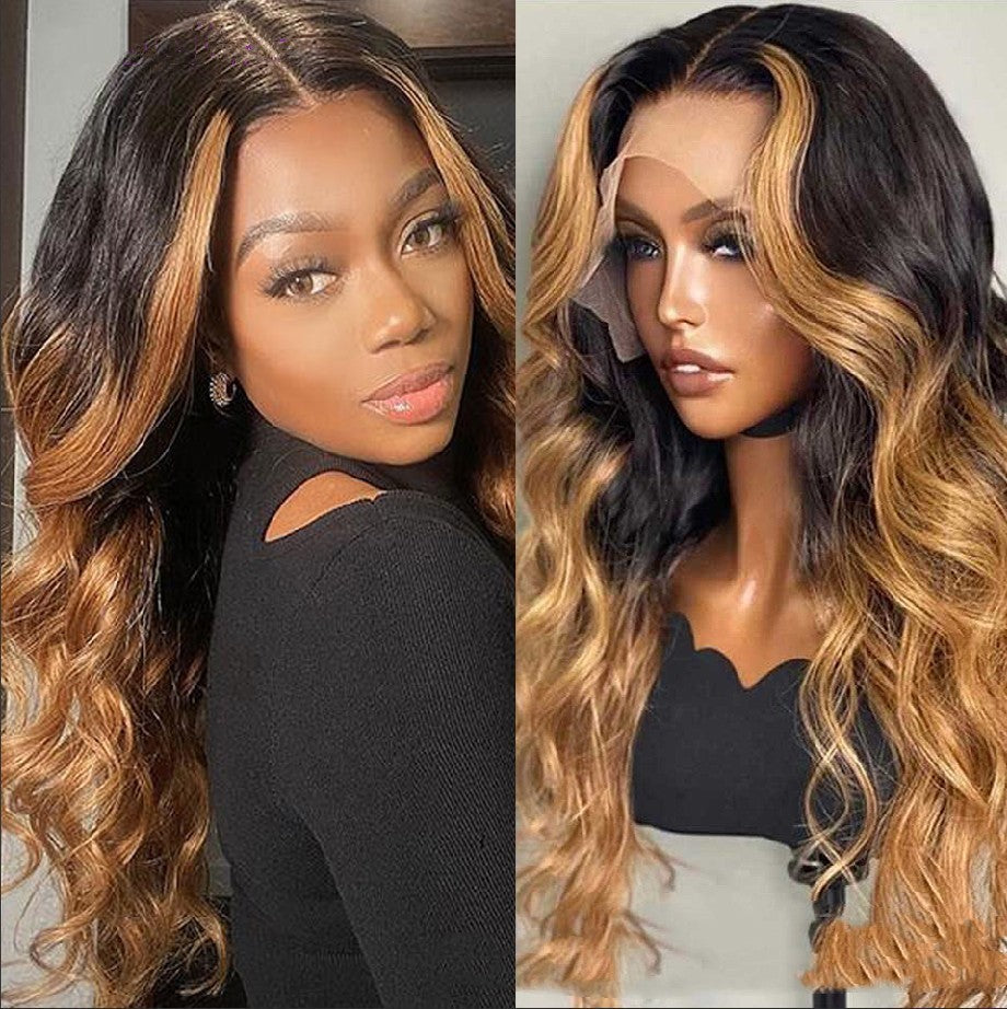 Medium Golden Head Dyed Black Wavy Long Curly Hair