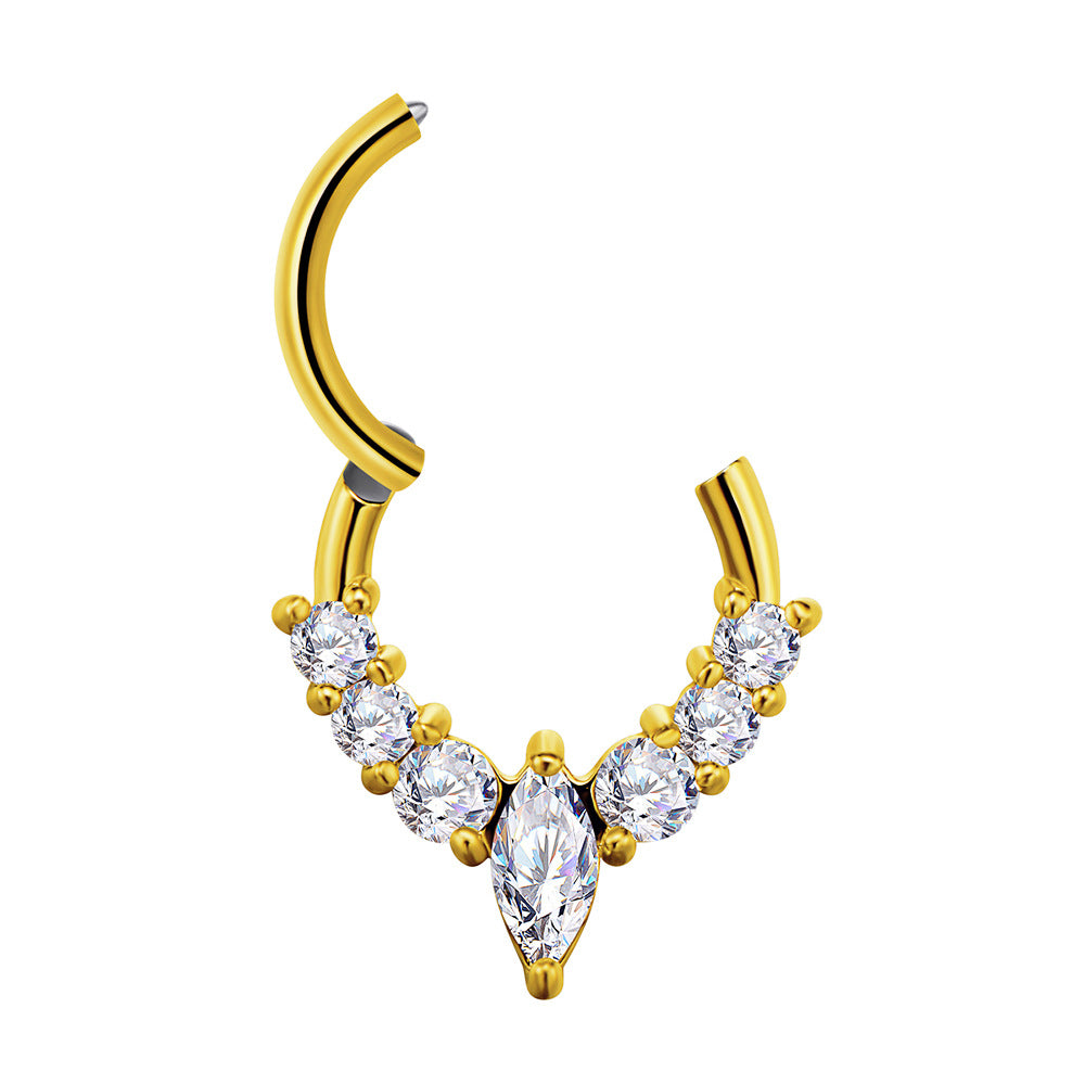 Stainless Steel Material Casting Water Drop-shaped Zircon Nose Ring