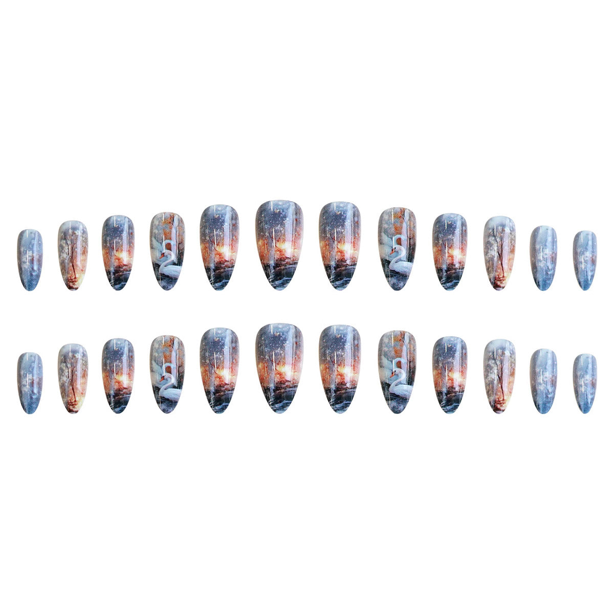 WM-43 Swan Lake Dance Fake Nails Almond Wear Armor